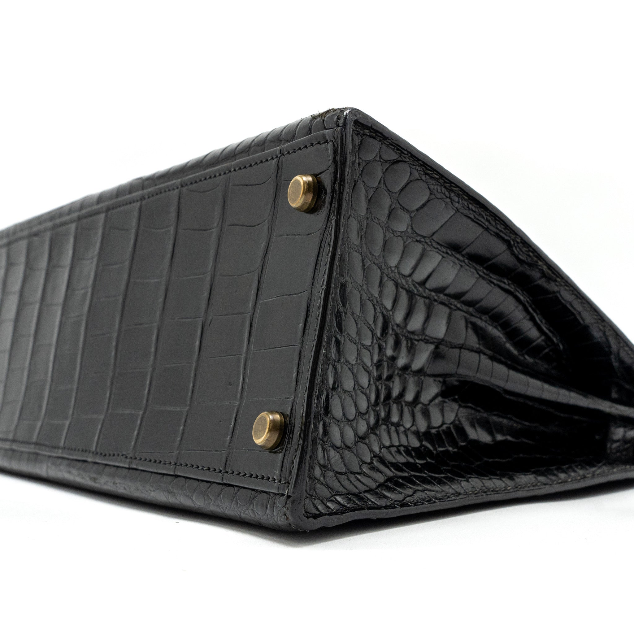 HERMES KELLY 32 SHINY CROCODILE POROSUS BLACK GHW