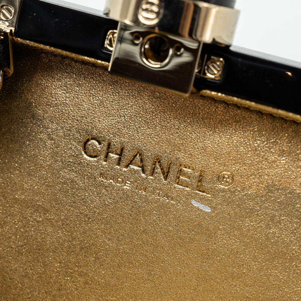 CHANEL 17A PERFUME BOTTLE CLUTCH EVENING BAG BLACK / BRONZE LGHW