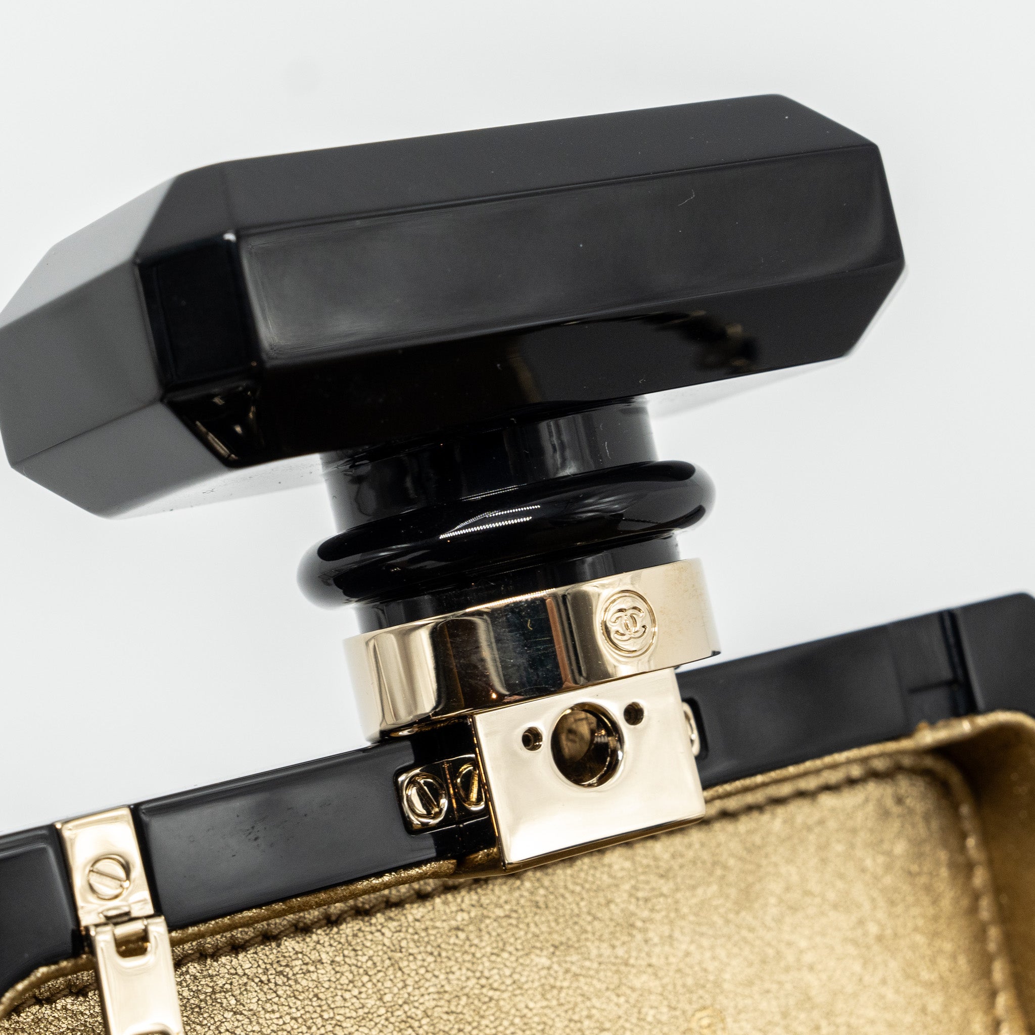CHANEL 17A PERFUME BOTTLE CLUTCH EVENING BAG BLACK / BRONZE LGHW