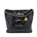 CHANEL 22 BAG MEDIUM SHINY CALFSKIN BLACK IN GOLD LETTER GHW (MICROCHIP)
