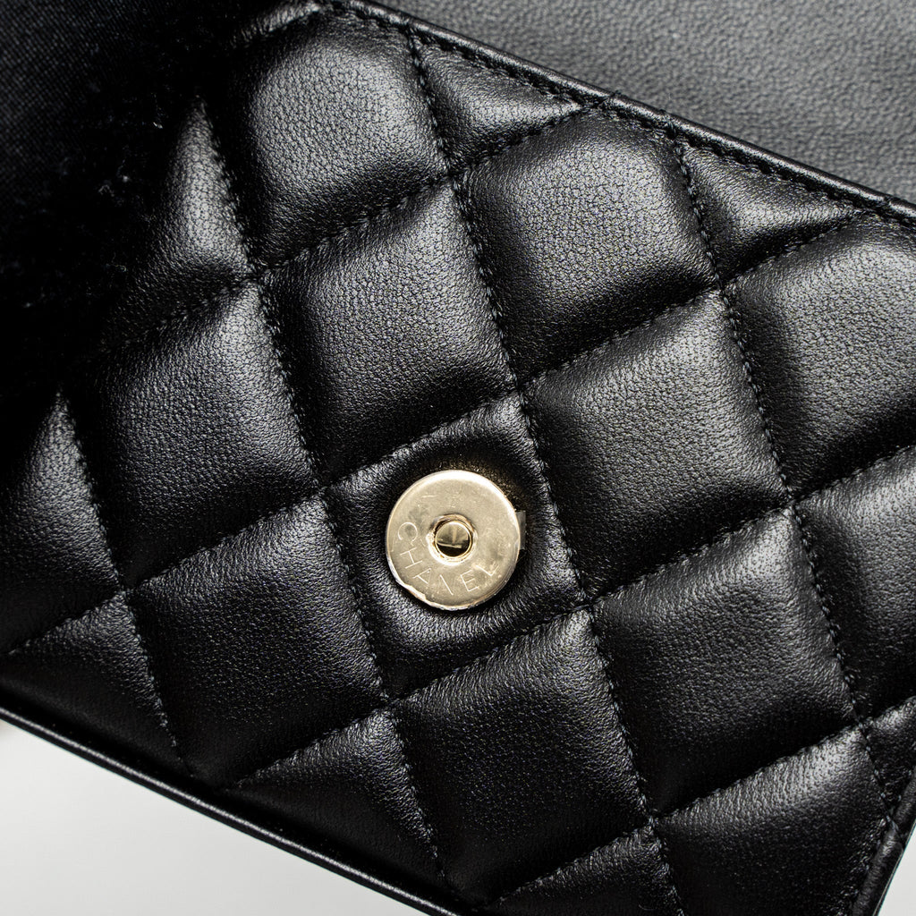 CHANEL TOP HANDLE MINI FLAP BAG LAMBSKIN BLACK LGHW (MICROCHIP)
