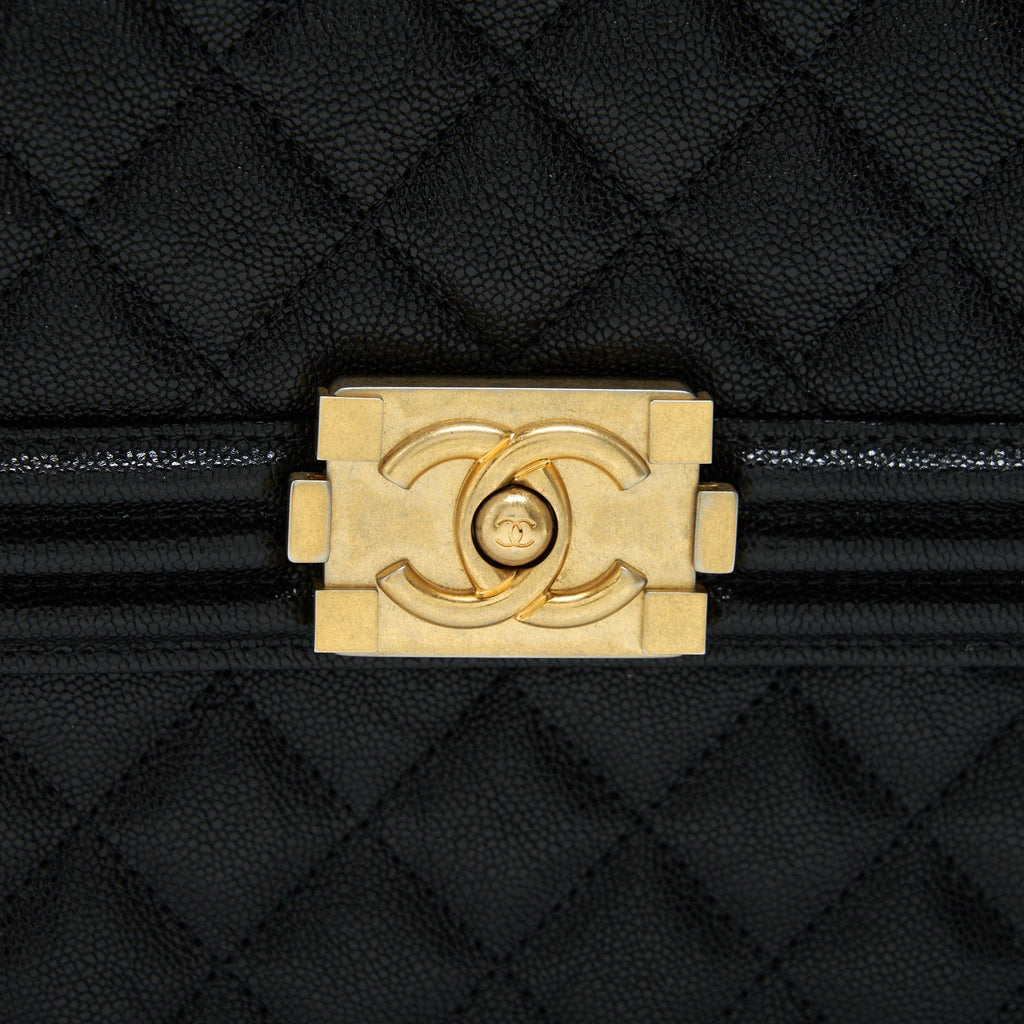 CHANEL VERTICAL BOY BAG CARVIAR LARGE BLACK GHW