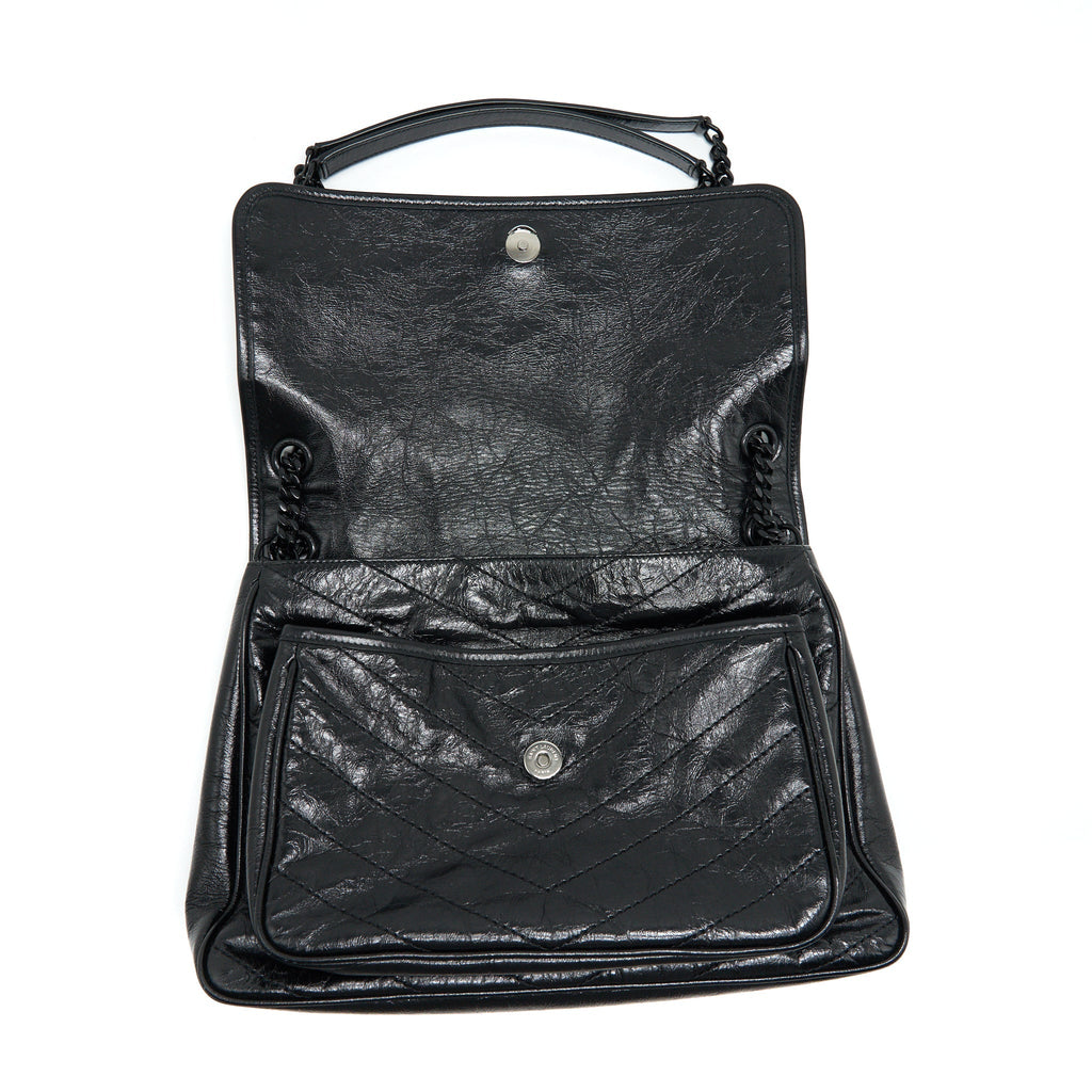 SAINT LAURENT NIKI LARGE BAG IN BLACK AND BLACK HARDWARE