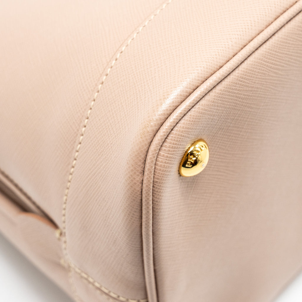 PRADA SAFFIANO VERNICE PROMENADE DOME TOTE LEATHER BEIGE GHW