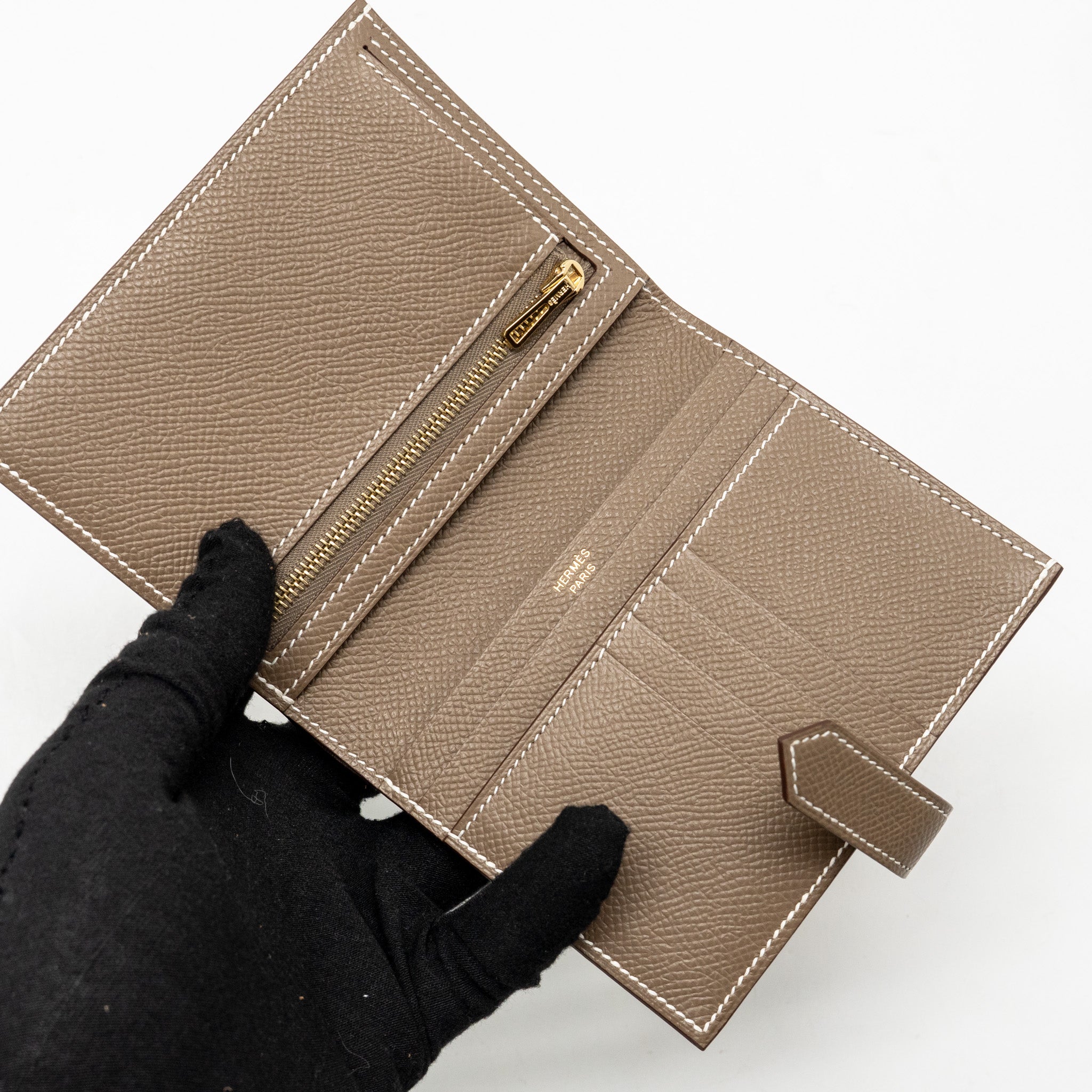 HERMES BEARN COMPACT WALLET EPSOM ETOUPE GHW