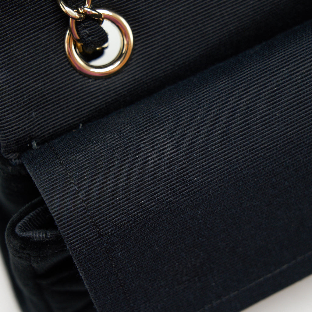 CHANEL VELVET MEDIUM CLASSIC DOUBLE FLAP BAG VELVET BLACK LGHW