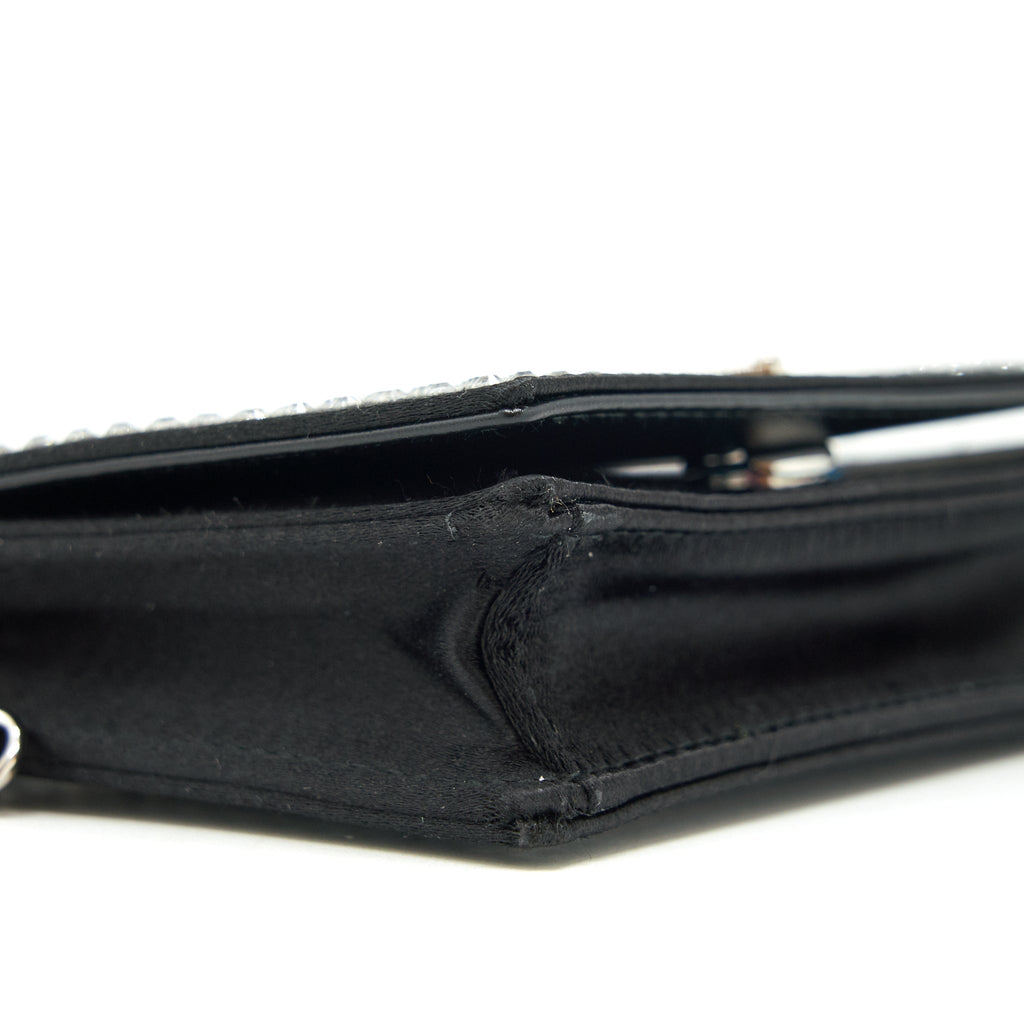 PRADA CRYSTAL CARD HOLDER WITH CHAIN BLACK