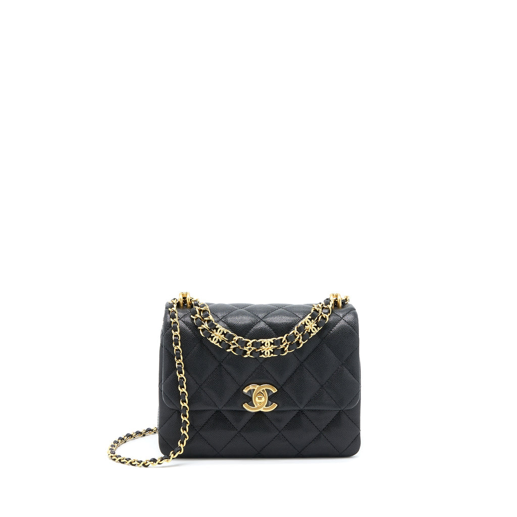 CHANEL 22K COCO FIRST FLAP BAG GRAINED CALFSKIN BLACK GHW(MICROCHIP)