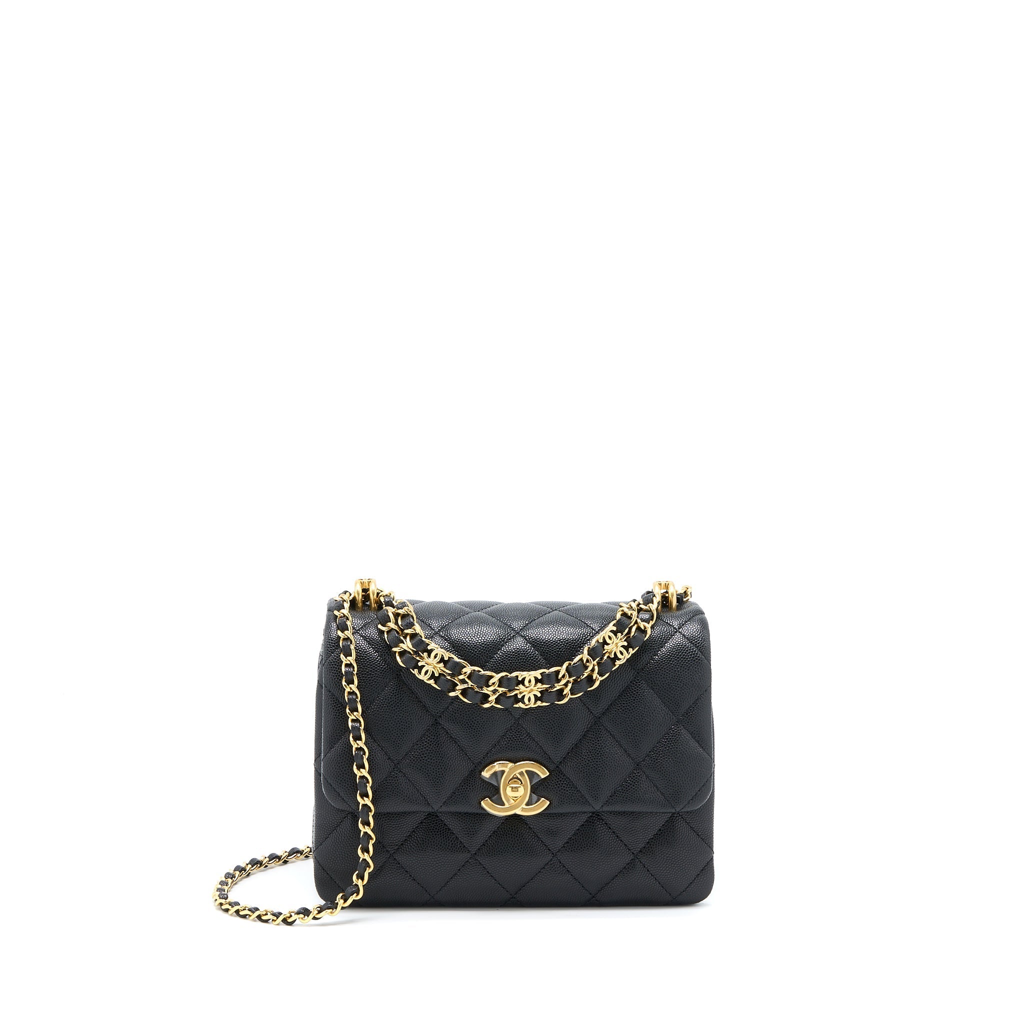 CHANEL 22K COCO FIRST FLAP BAG GRAINED CALFSKIN BLACK GHW(MICROCHIP)