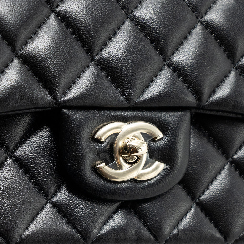 CHANEL TOP HANDLE MINI RECTANGULAR FLAP BAG LAMBSKIN BLACK LGHW (MICROCHIP)