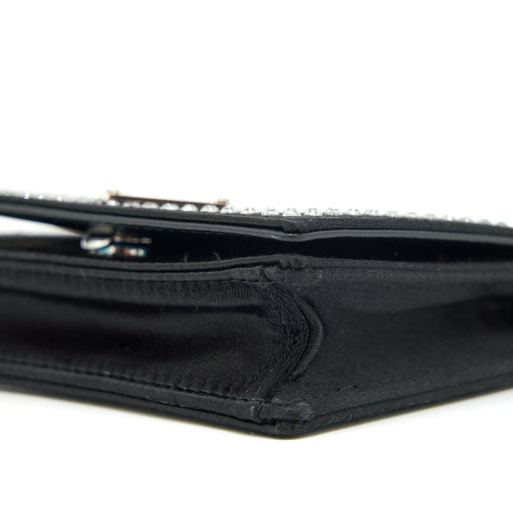 PRADA CRYSTAL CARD HOLDER WITH CHAIN BLACK