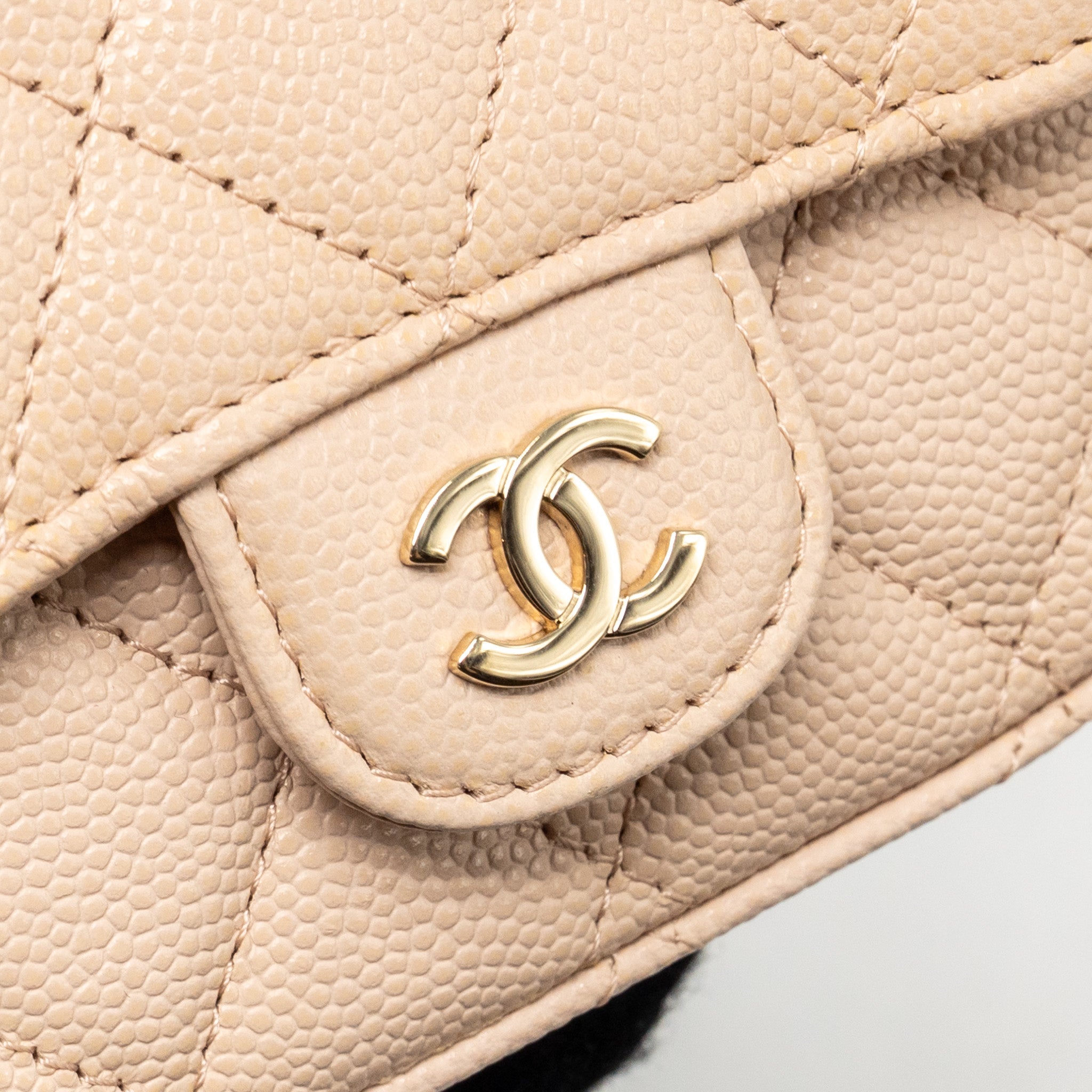 CHANEL MINI CLUTCH WITH CHAIN CAVIAR BEIGE LGHW