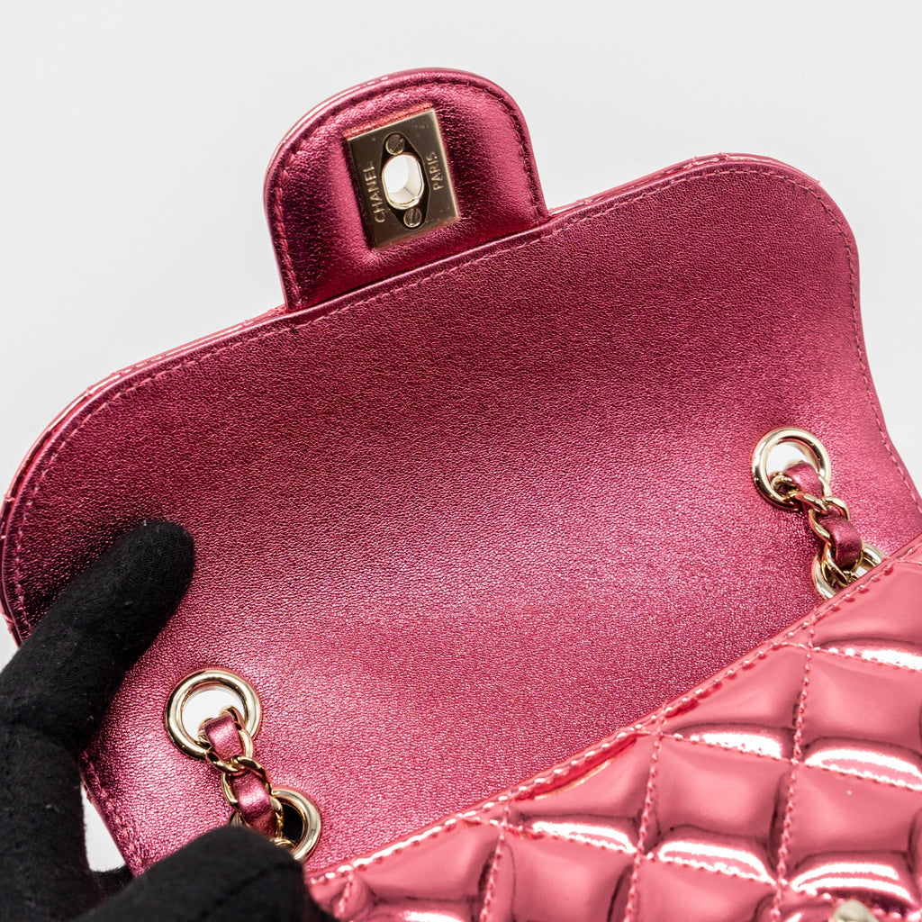 CHANEL 24C MINI FLAP BAG WITH STAR COIN PURSE PATENT/CALFSKIN METALLIC PINK LGHW (MICROCHIP)