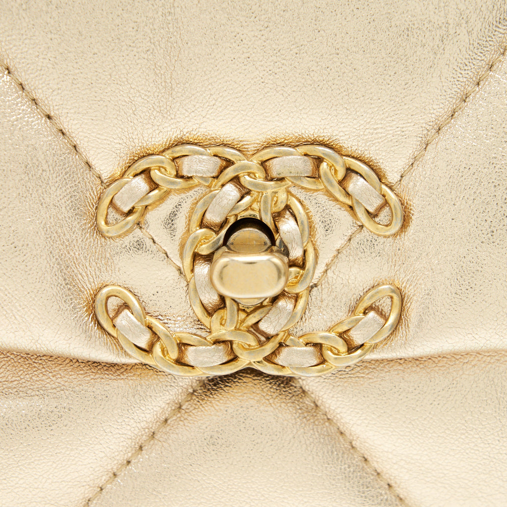 CHANEL SMALL 19 BAG GOLD COLOR WITH GOLD/ SILVER HARDWARE