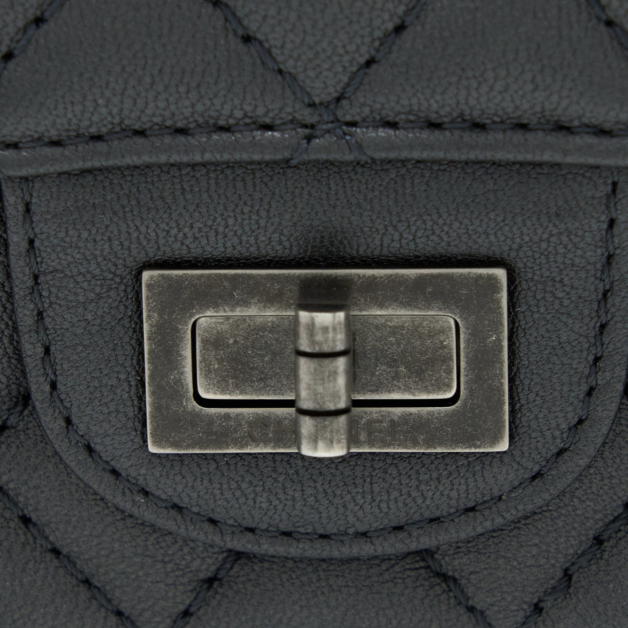 CHANEL MINI 2.55 REISSUE FLAP BAG GOATSKIN DARK GREY RUTHENIUM HARDWARE
