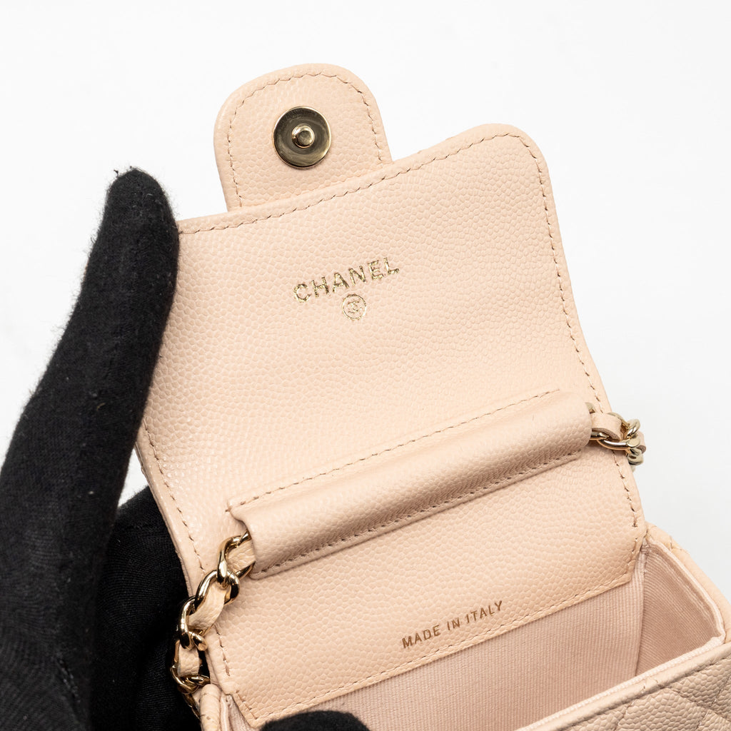 CHANEL MINI CLUTCH WITH CHAIN CAVIAR BEIGE LGHW