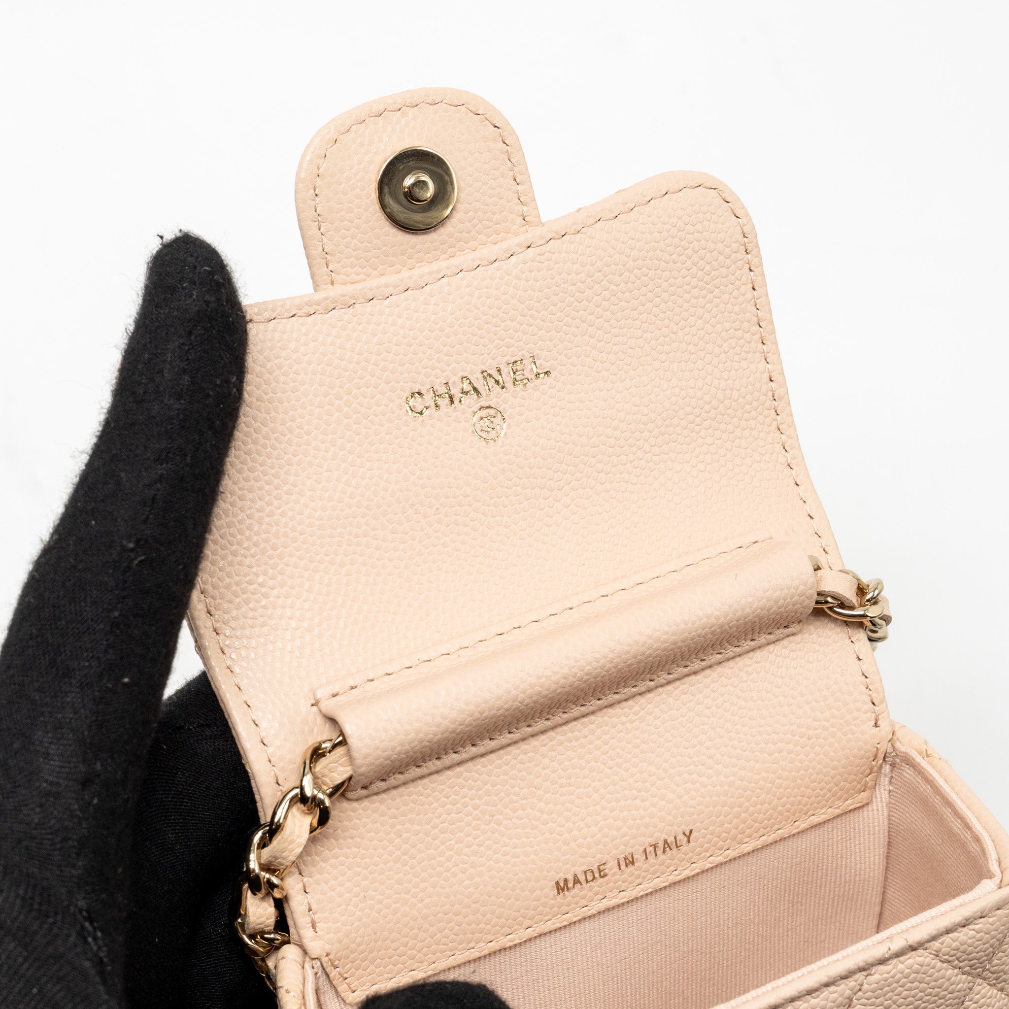 CHANEL MINI CLUTCH WITH CHAIN CAVIAR BEIGE LGHW