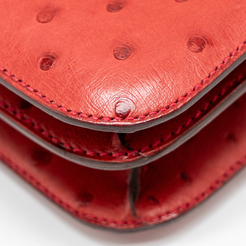 HERMES MINI CONSTANCE OSTRICH ROUGE VIF GHW
