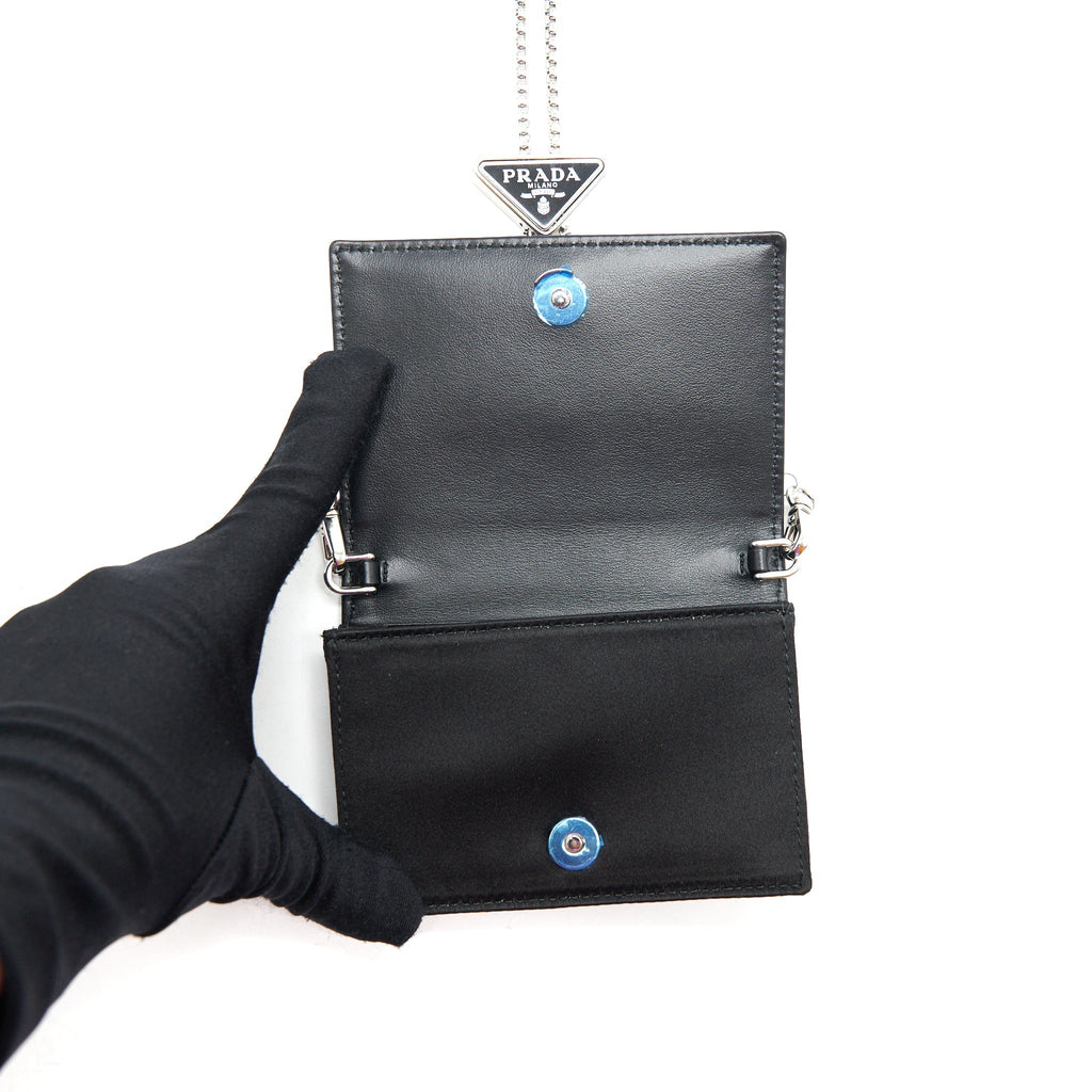 PRADA CRYSTAL CARD HOLDER WITH CHAIN BLACK