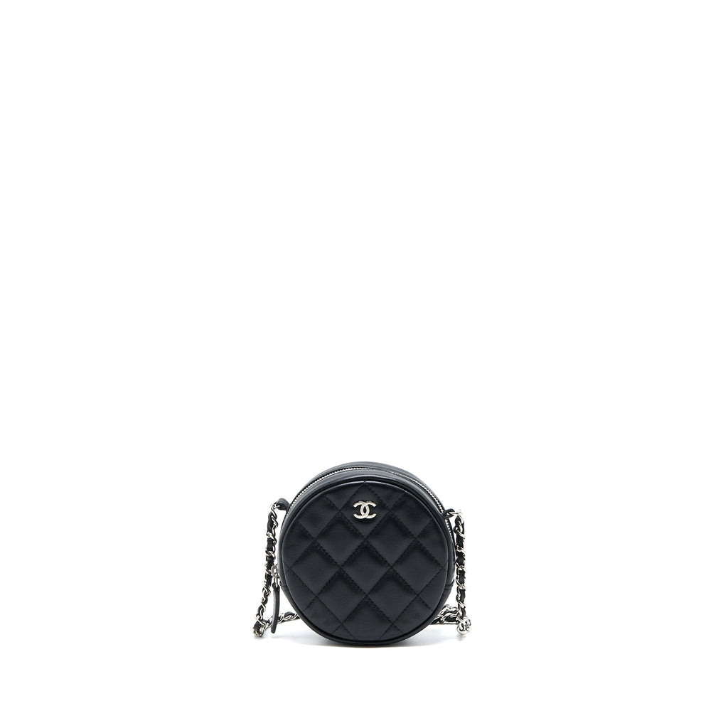 CHANEL ROUND CLUTCH WITH CHAIN LAMBSKIN BLACK SHW
