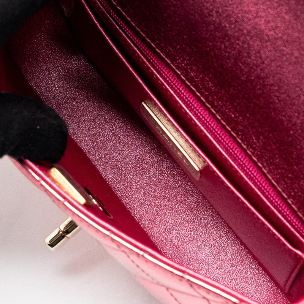 CHANEL 24C MINI FLAP BAG WITH STAR COIN PURSE PATENT/CALFSKIN METALLIC PINK LGHW (MICROCHIP)