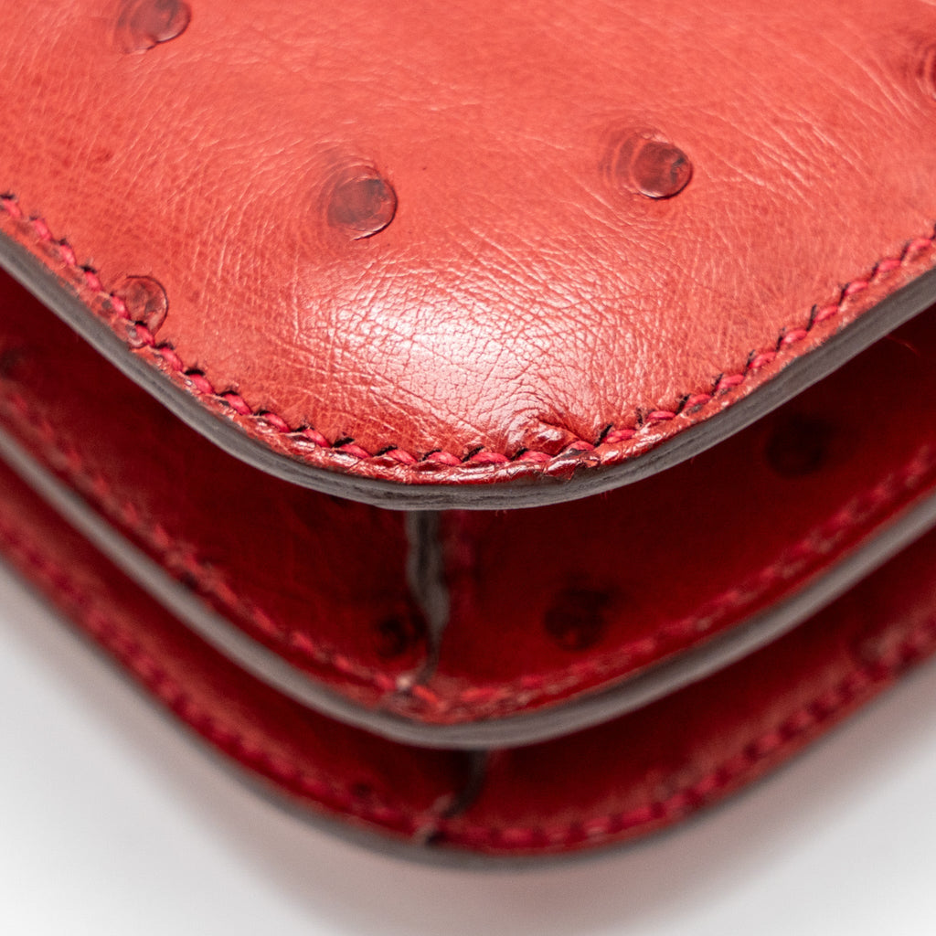 HERMES MINI CONSTANCE OSTRICH ROUGE VIF GHW