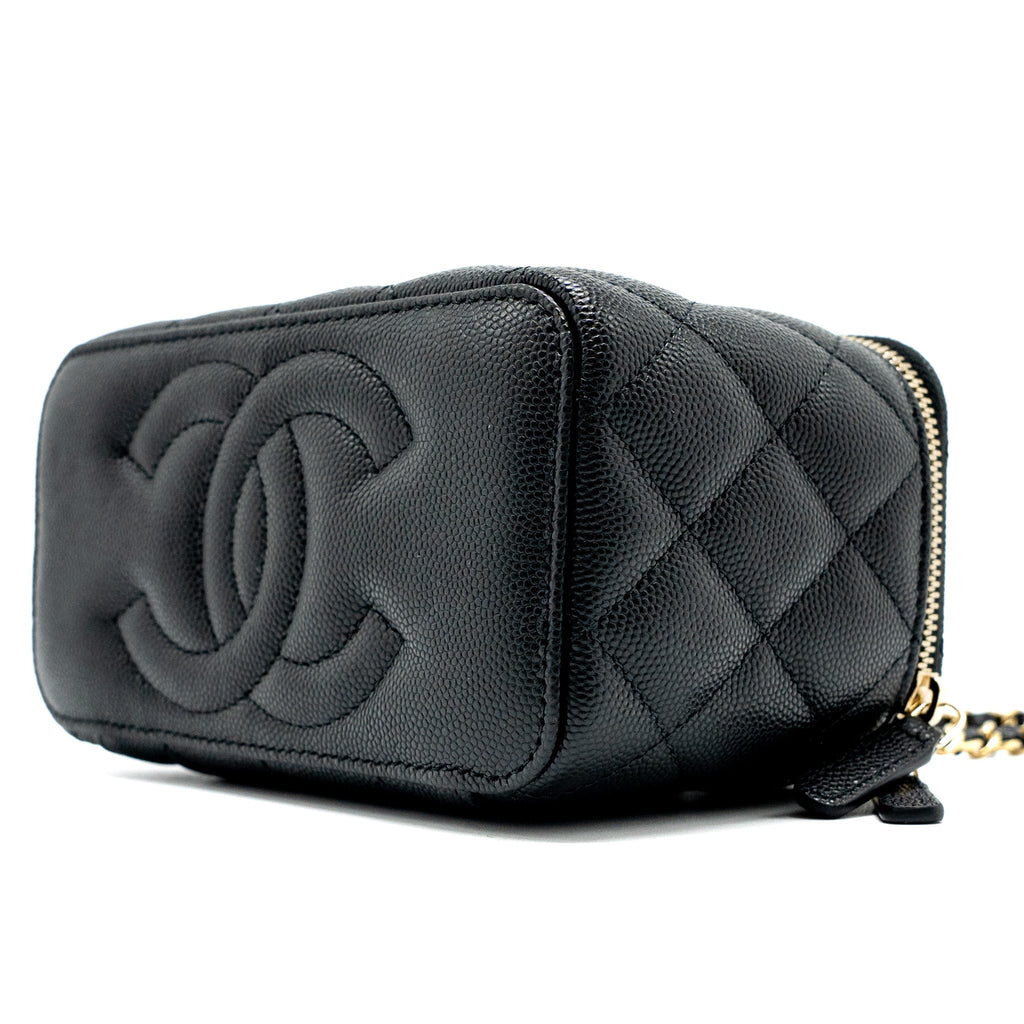 CHANEL LONG VANITY WITH CHAIN CAVIAR BLACK LGHW (MICROCHIP)