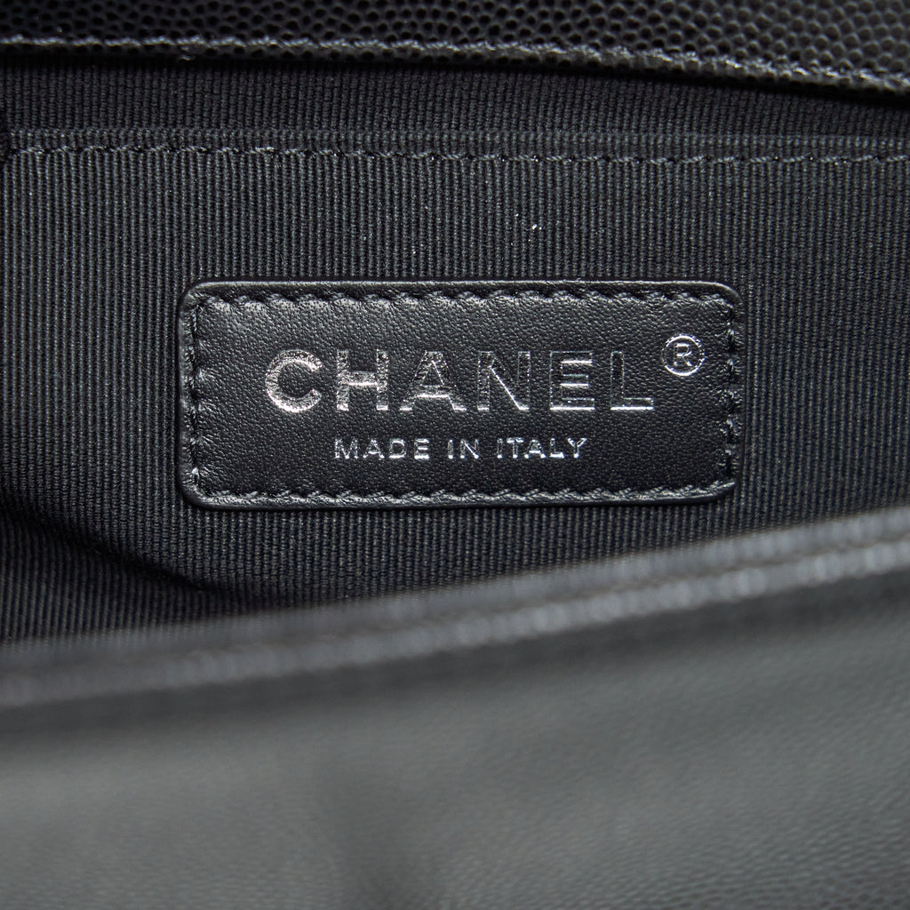 CHANEL SMALL BOY BAG CAVIAR BLACK RUTHENIUM HARDWARE (MICROCHIP)