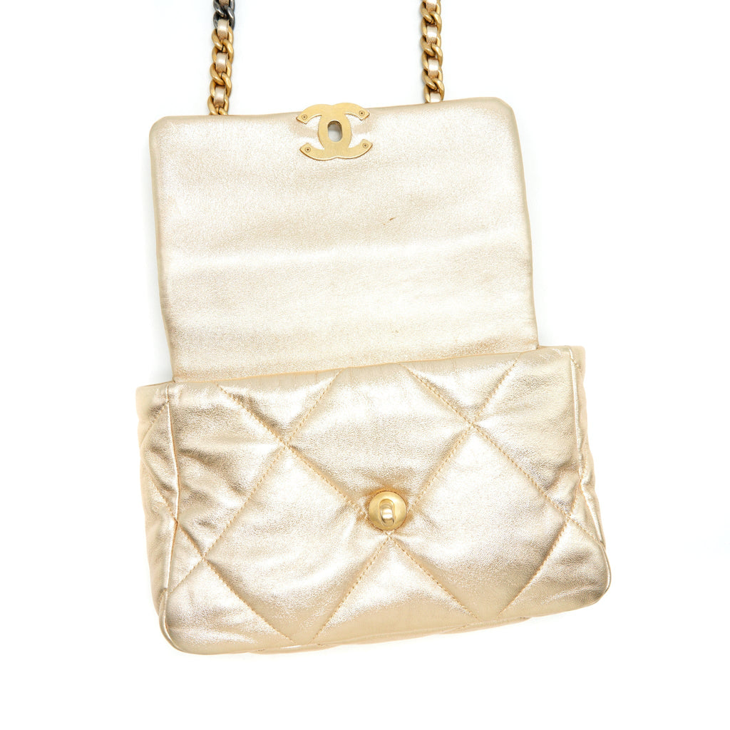 CHANEL SMALL 19 BAG GOLD COLOR WITH GOLD/ SILVER HARDWARE