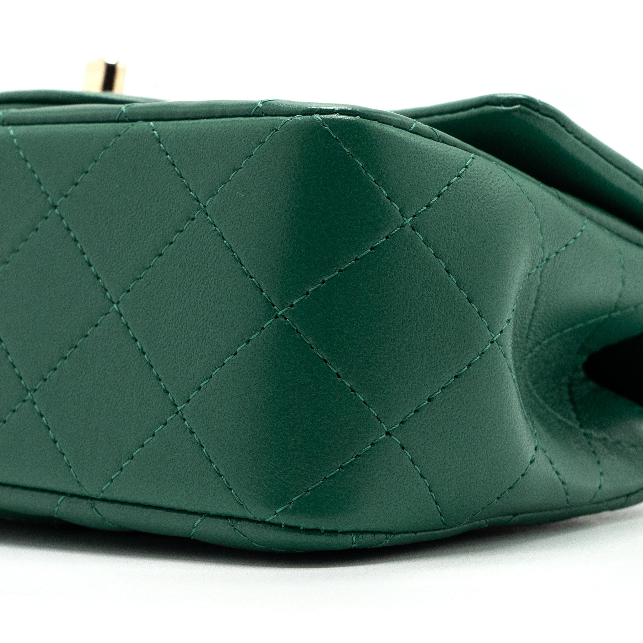 CHANEL TOP HANDLE MINI FLAP BAG WITH CHAIN LAMBSKIN GREEN LGHW (MICROCHIP)