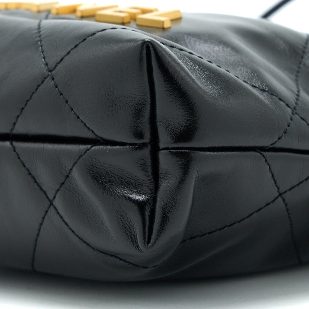 CHANEL 23S MINI 22 BAG SHINY CALFSKIN BLACK BRUSHED GHW(MICROCHIP)