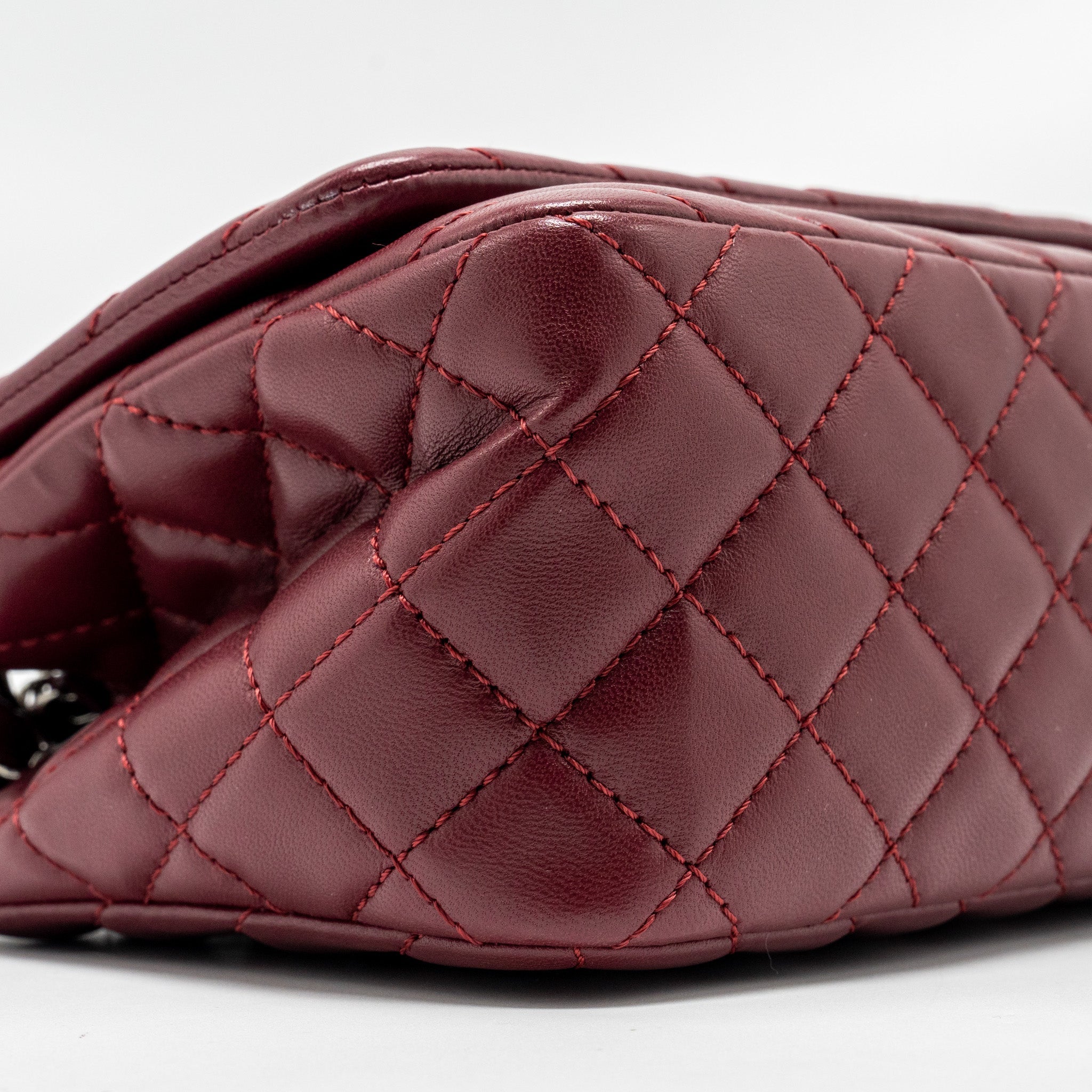 CHANEL CHEVRON FLAP BAG LAMBSKIN DARK RED SHW