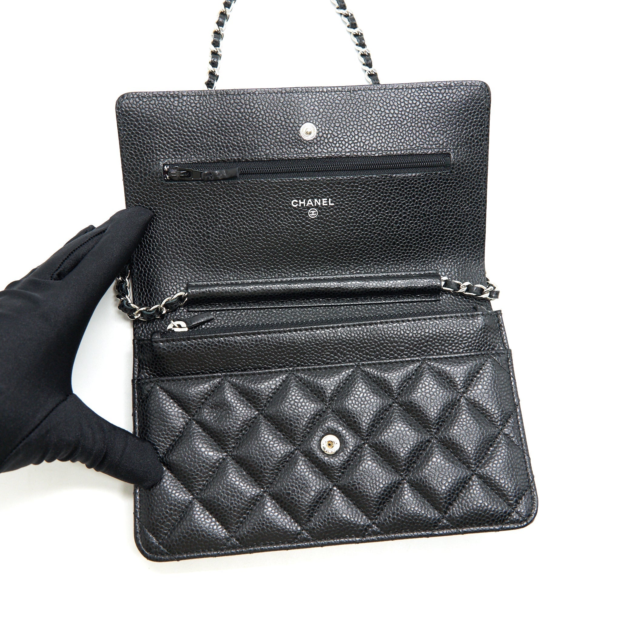 CHANEL CAVIAR CLASSIC WALLET ON CHAIN BLACK CAVIAR SHW