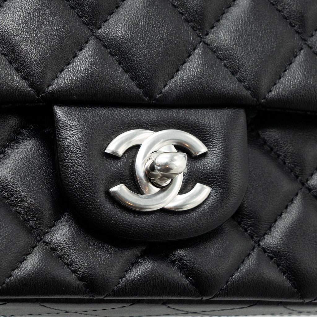 CHANEL MINI RECTANGULAR FLAP BAG LAMBSKIN BLACK SHW (MICROCHIP)