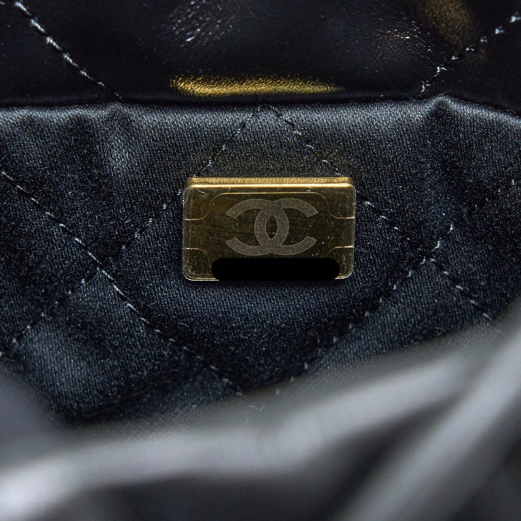 CHANEL 23S MINI 22 BAG SHINY CALFSKIN BLACK BRUSHED GHW(MICROCHIP)
