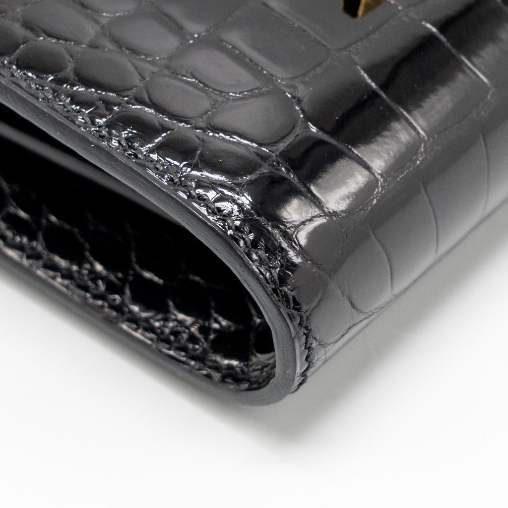 HERMES CONSTANCE COMPACT WALLET SHINY ALLIGATOR MISSISSIPPIENSIS BLACK GHW