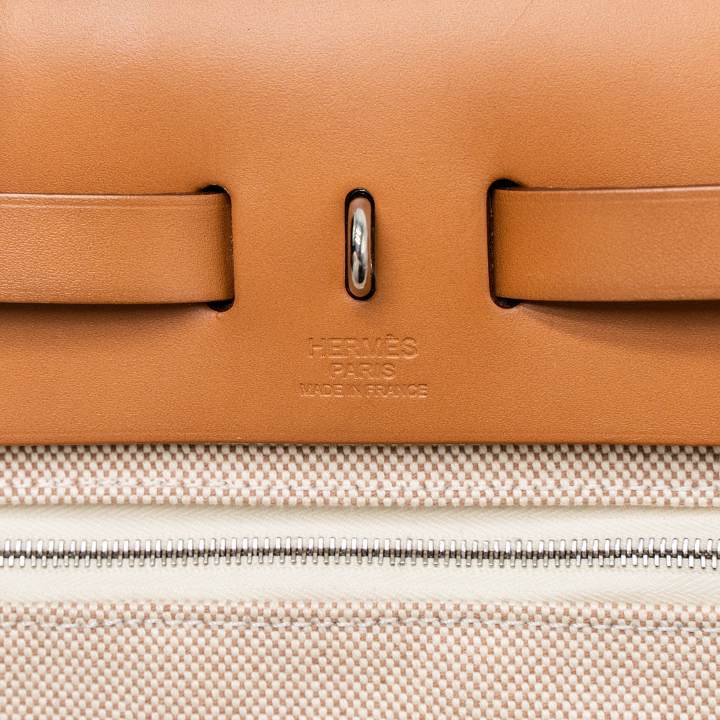 HERMES HERBAG 31 ZIP BAG CANVAS/CACHE HUNTER ECRU/BEIGE GHW