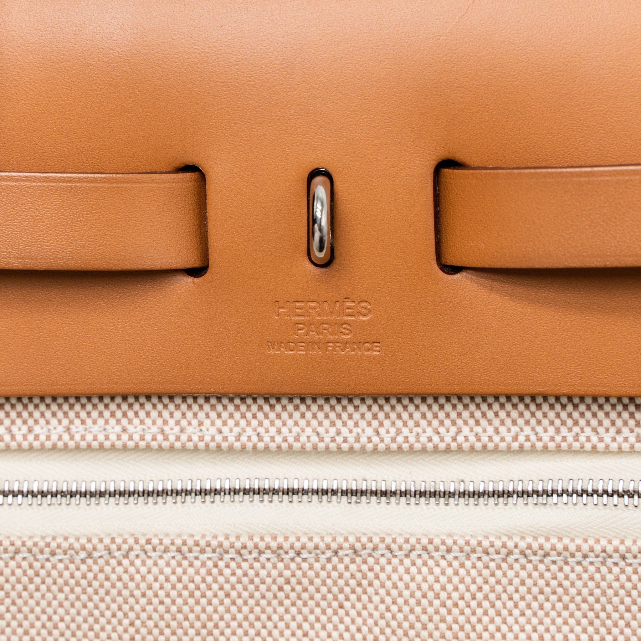 HERMES HERBAG 31 ZIP BAG CANVAS/CACHE HUNTER ECRU/BEIGE GHW