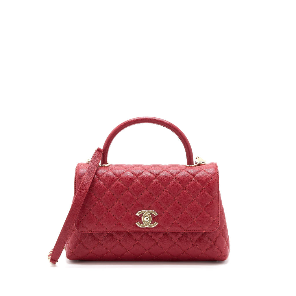 CHANEL MEDIUM COCO HANDLE CAVIAR RED LGHW (MICROCHIP)
