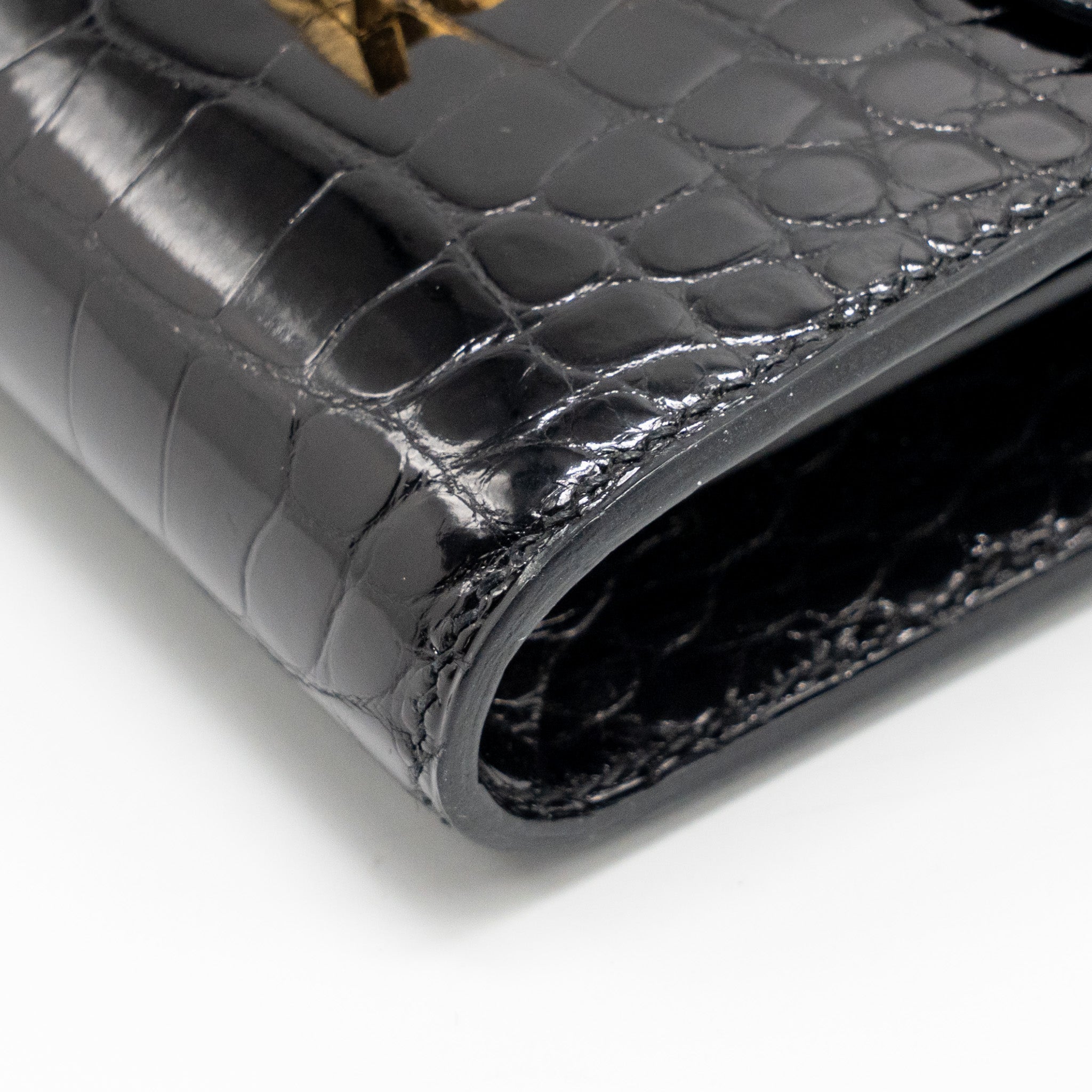 HERMES CONSTANCE COMPACT WALLET SHINY ALLIGATOR MISSISSIPPIENSIS BLACK GHW