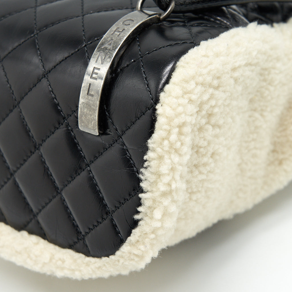 CHANEL MOUNTAIN SMALL BACKPACK SHEARLING WITH QUILTED CALFSKIN RUTHENIUM HARDWARE