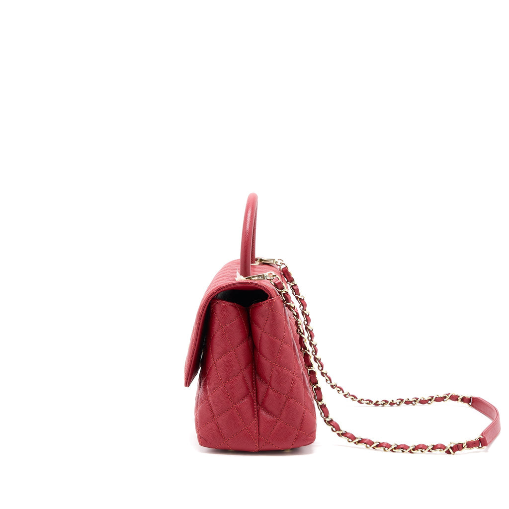 CHANEL MEDIUM COCO HANDLE CAVIAR RED LGHW (MICROCHIP)