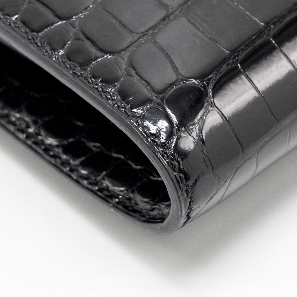 HERMES CONSTANCE COMPACT WALLET SHINY ALLIGATOR MISSISSIPPIENSIS BLACK GHW