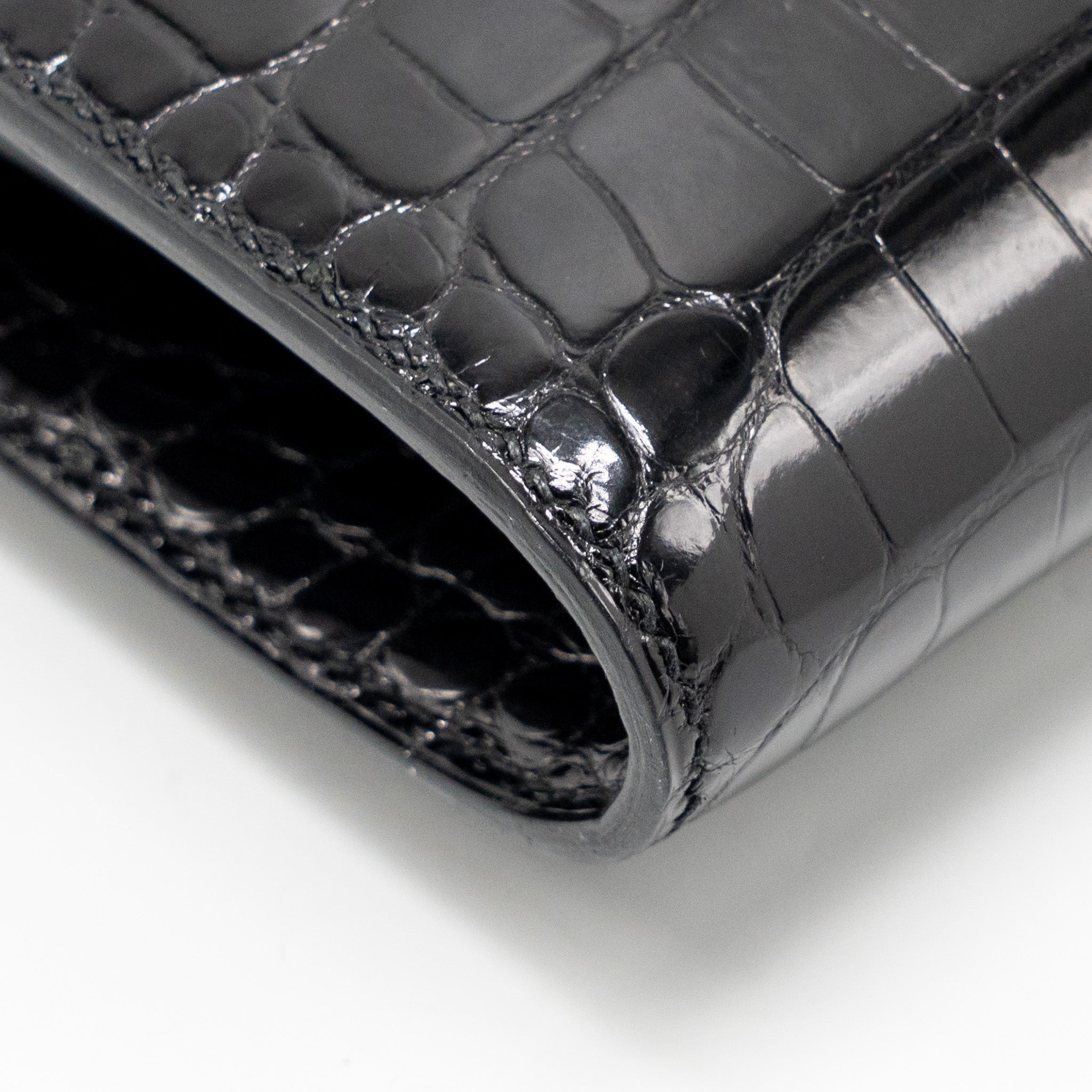HERMES CONSTANCE COMPACT WALLET SHINY ALLIGATOR MISSISSIPPIENSIS BLACK GHW