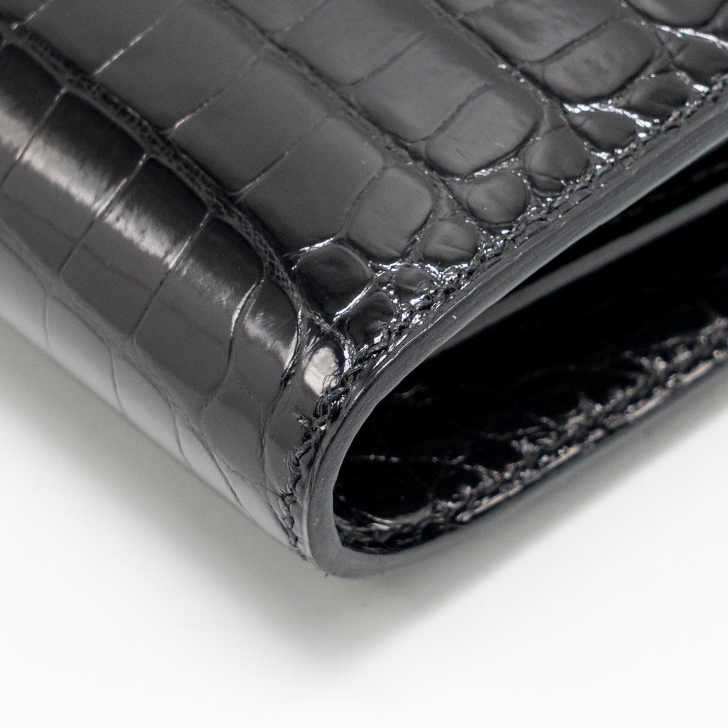 HERMES CONSTANCE COMPACT WALLET SHINY ALLIGATOR MISSISSIPPIENSIS BLACK GHW