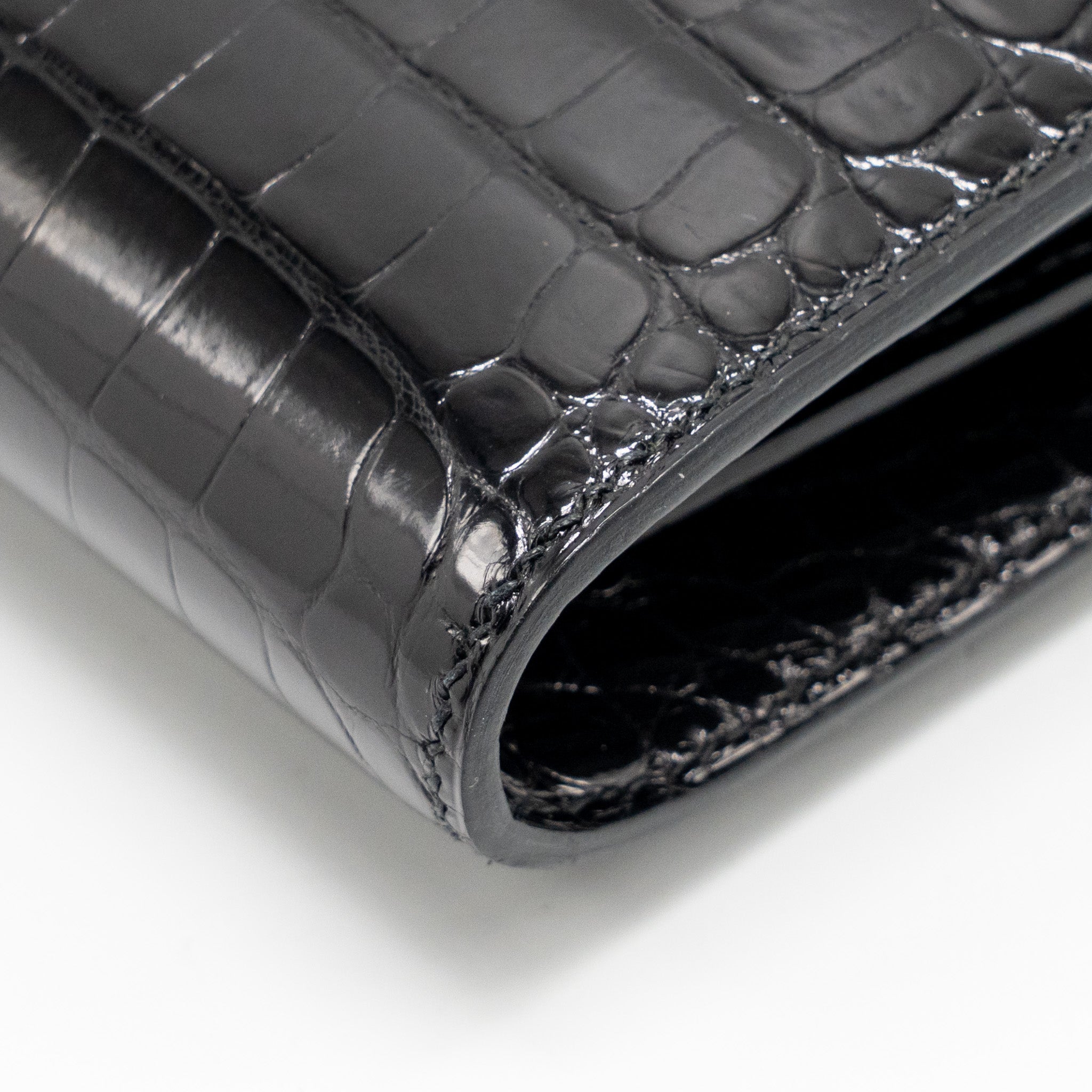 HERMES CONSTANCE COMPACT WALLET SHINY ALLIGATOR MISSISSIPPIENSIS BLACK GHW