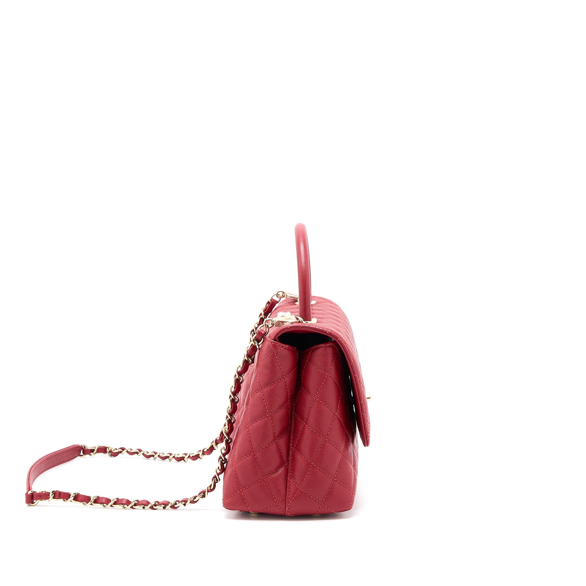 CHANEL MEDIUM COCO HANDLE CAVIAR RED LGHW (MICROCHIP)