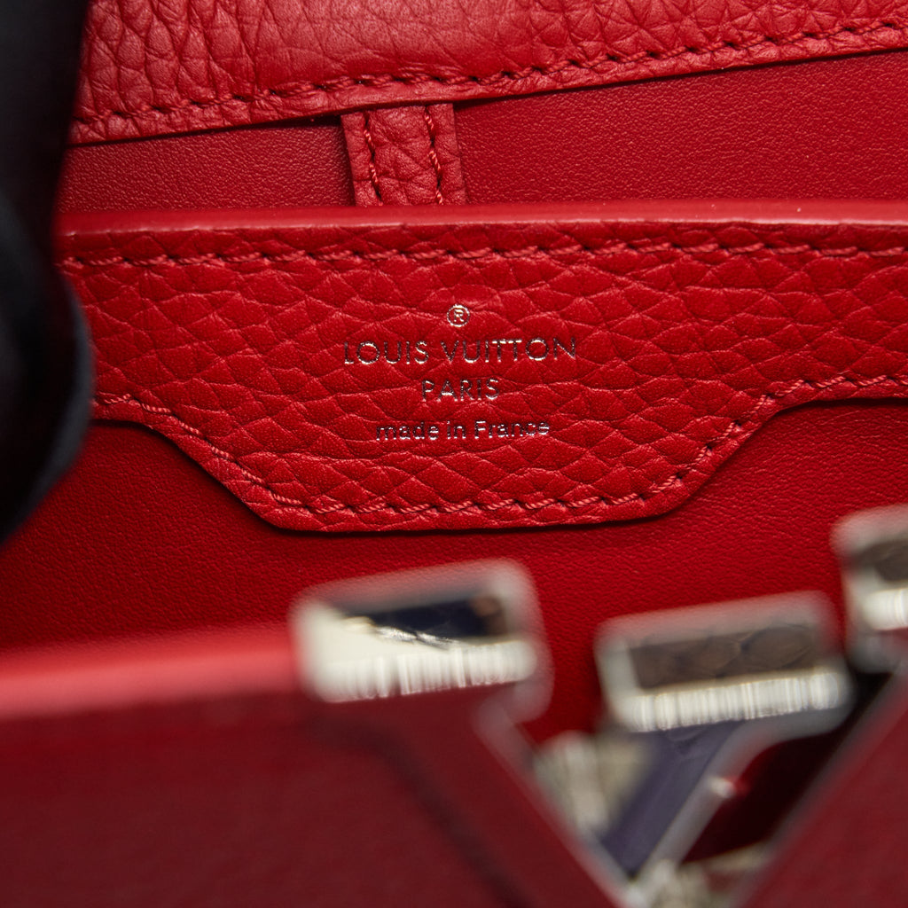 LOUIS VUITTON CAPUCINES PM CALFSKIN RED WITH PYTHON HANDLE RUBIS SHW