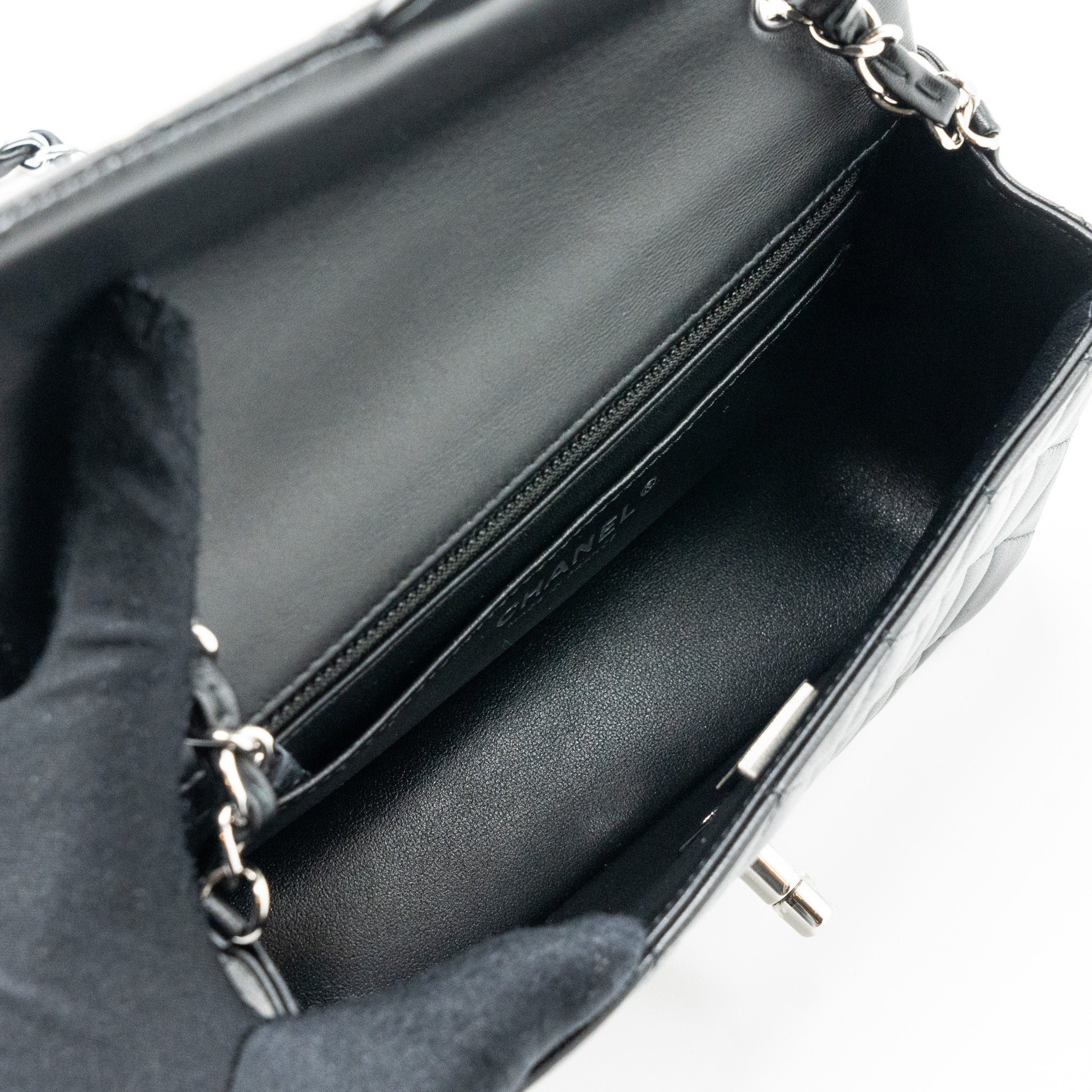 CHANEL MINI RECTANGULAR FLAP BAG LAMBSKIN BLACK SHW (MICROCHIP)