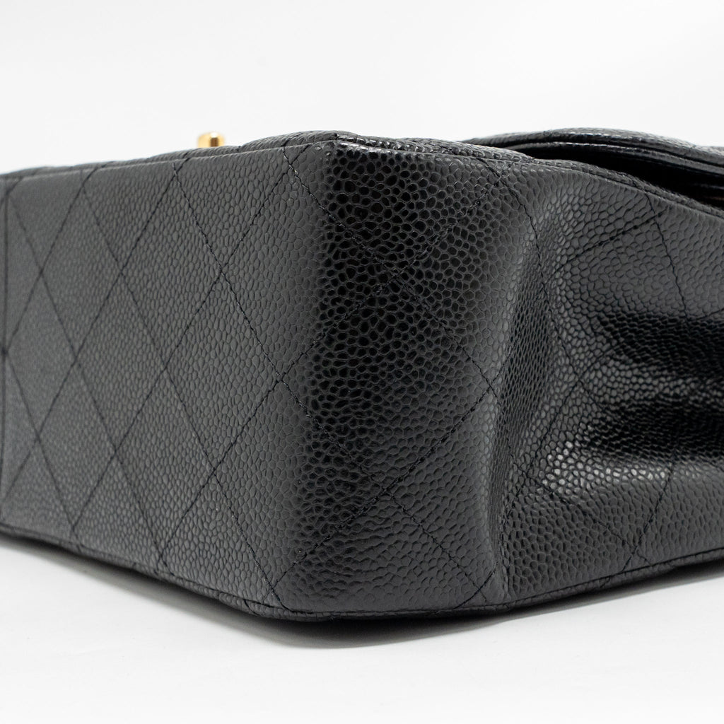 CHANEL JUMBO CLASSIC DOUBLE FLAP BAG CAVIAR BLACK GHW (MICROCHIP)